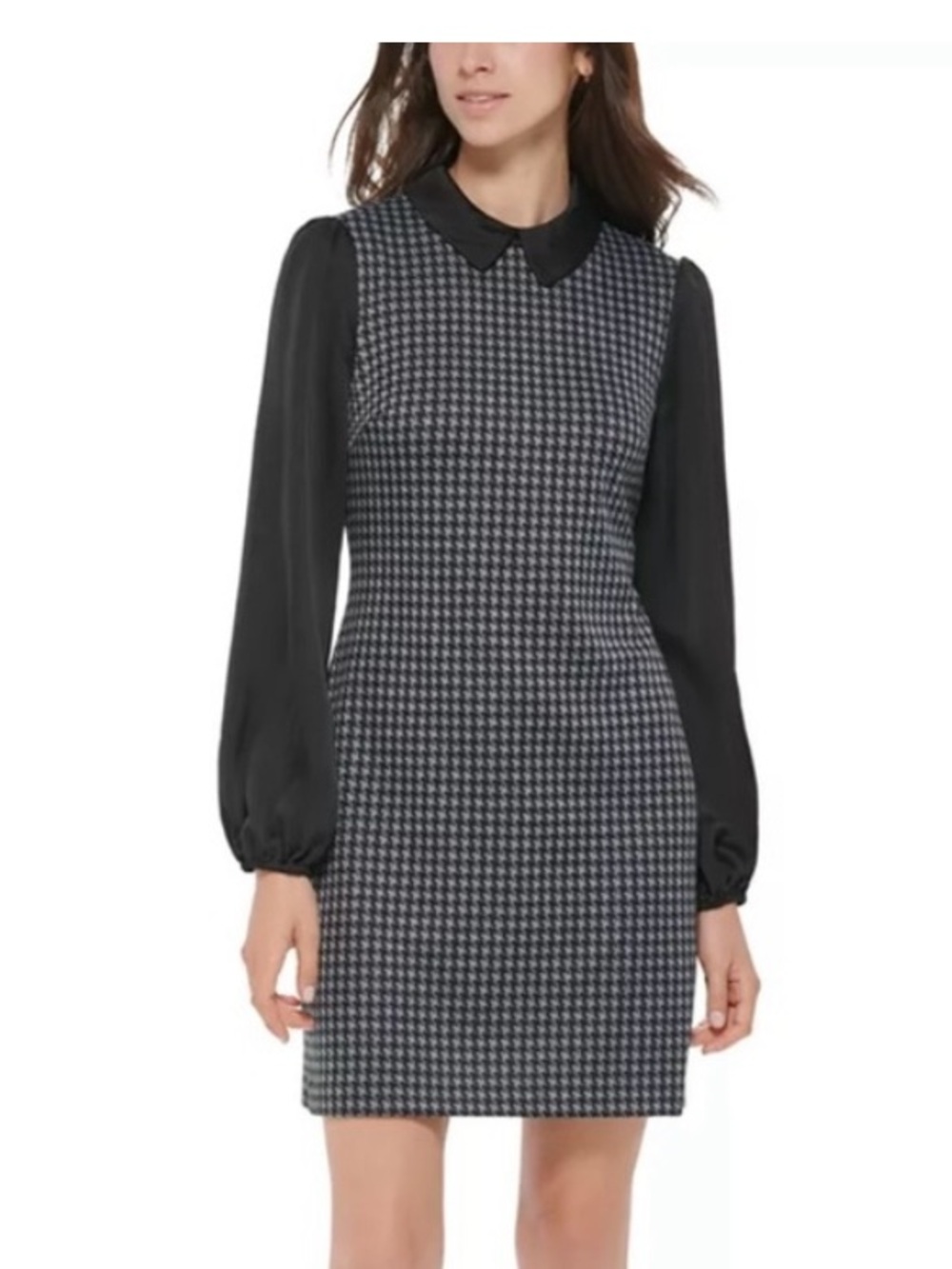 Tommy Hilfiger Black and Gray Houndstooth Long-Sleeve Dress sz 10 - Picture 8 of 10